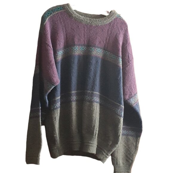 Vintage Reed St James Geometric Knit Sweater Grandpa Purple USA Made SIZE L - Picture 3 of 11